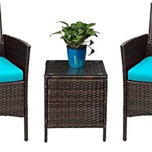 Devoko Patio Porch Furniture Sets 3 Pieces PE Rattan Wicker Chairs with Table Outdoor Garden Furniture Sets (Brown/Blue)