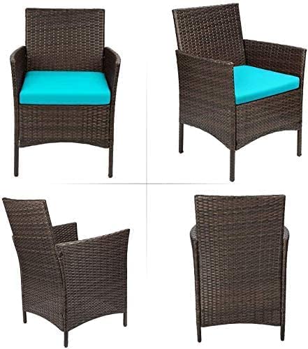 Devoko Patio Porch Furniture Sets 3 Pieces PE Rattan Wicker Chairs with Table Outdoor Garden Furniture Sets (Brown/Blue)