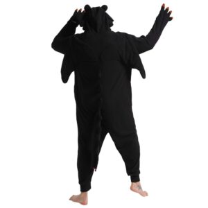 dressfan Animal Black Dragon Onesie Cosplay Costume Christmas Halloween Pajamas for Unisex Adults Teens Girls Boys