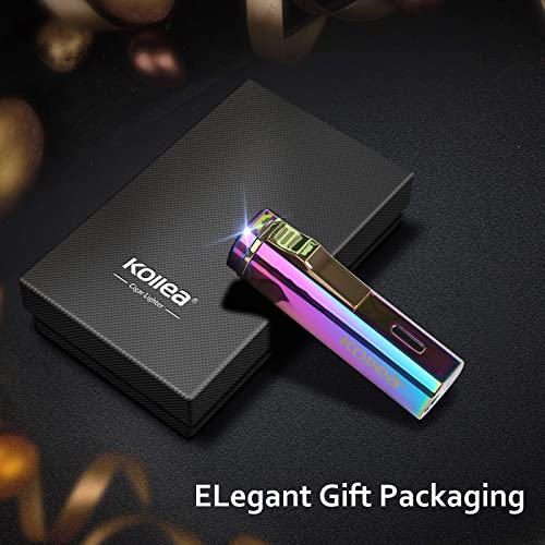 Kollea Torch Lighter, Triple Jet Butane Lighter Refillable Windproof Lighter, Rainbow Pocket Lighter with Adjustable Flame, Great Gift for Men for Birthday, Christmas (Butane Gas Not Included)