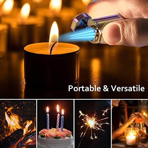 Kollea Torch Lighter, Triple Jet Butane Lighter Refillable Windproof Lighter, Rainbow Pocket Lighter with Adjustable Flame, Great Gift for Men for Birthday, Christmas (Butane Gas Not Included)