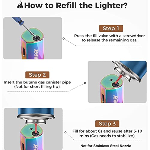 Kollea Torch Lighter, Triple Jet Butane Lighter Refillable Windproof Lighter, Rainbow Pocket Lighter with Adjustable Flame, Great Gift for Men for Birthday, Christmas (Butane Gas Not Included)