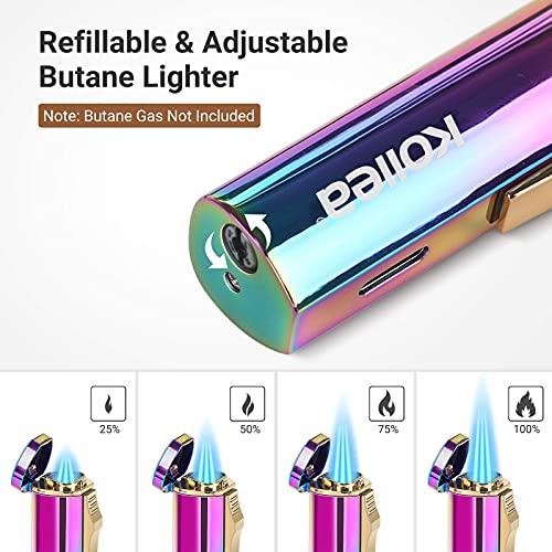 Kollea Torch Lighter, Triple Jet Butane Lighter Refillable Windproof Lighter, Rainbow Pocket Lighter with Adjustable Flame, Great Gift for Men for Birthday, Christmas (Butane Gas Not Included)