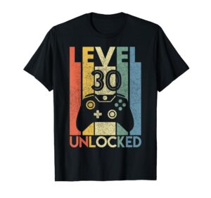 level 30 unlocked shirt funny video gamer 30th birthday gift t-shirt