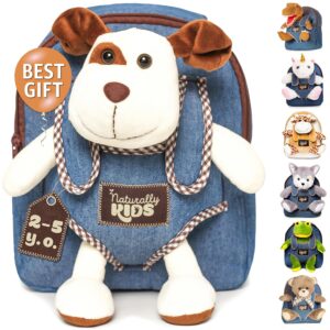 naturally kids dog toddler backpack, dog stuffed animals, stuffed dog for toddlers boys girls