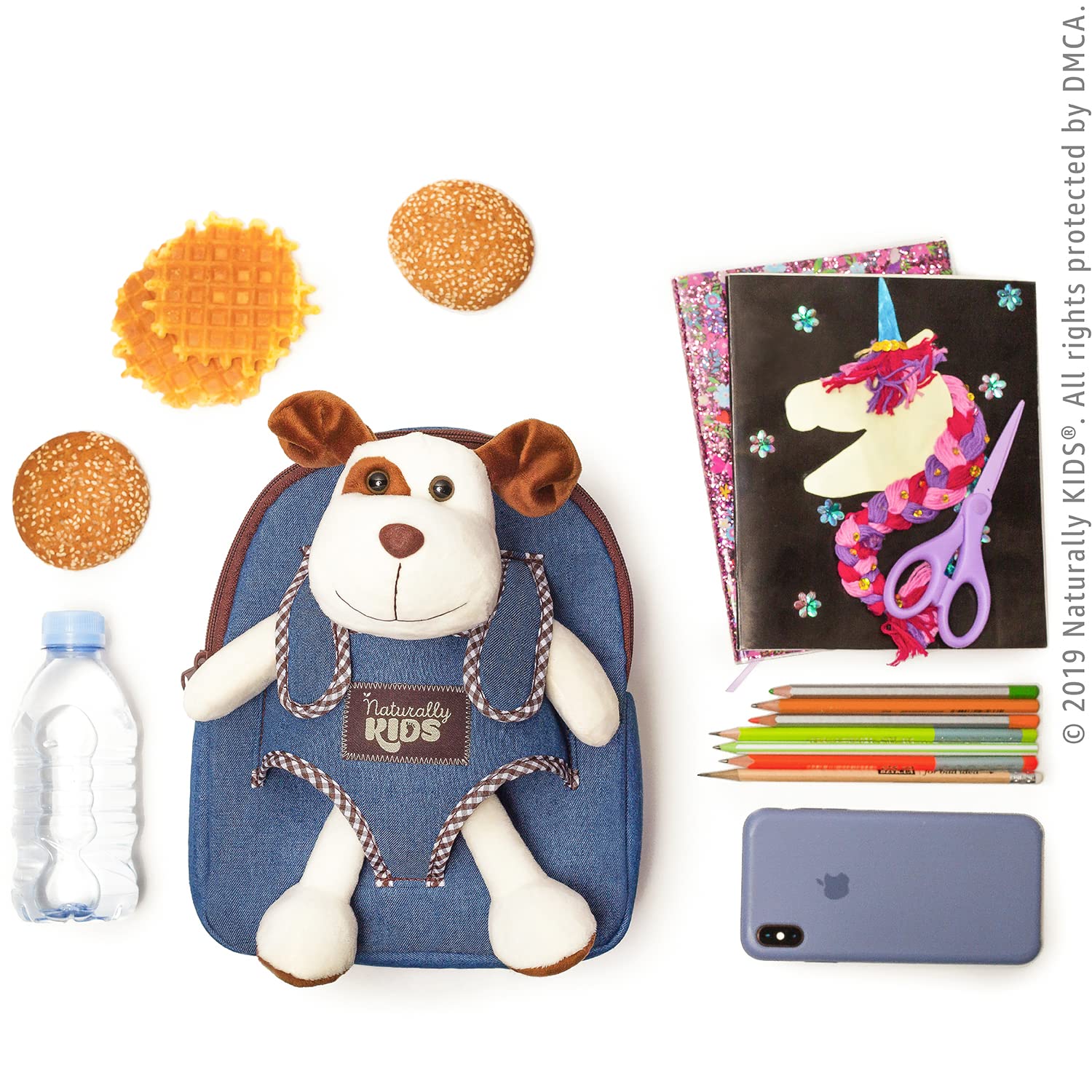 Naturally KIDS Dog Toddler Backpack, Dog Stuffed Animals, Stuffed Dog for Toddlers Boys Girls