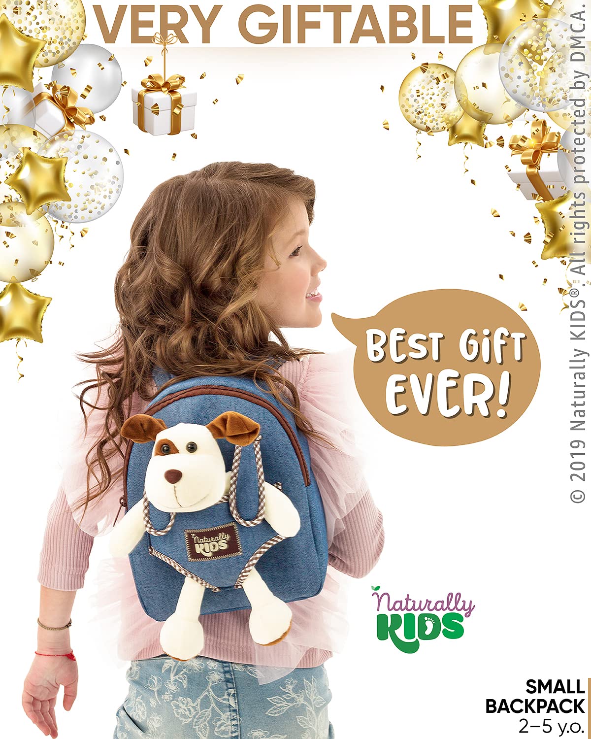 Naturally KIDS Dog Toddler Backpack, Dog Stuffed Animals, Stuffed Dog for Toddlers Boys Girls