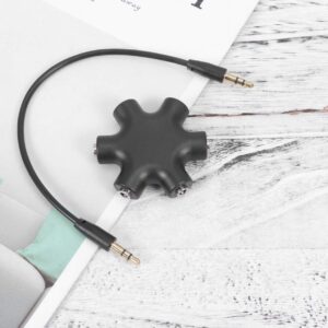 UKCOCO Headphones Headset Splitter Hexagonal Headphone Splitter 5-way 6-port Multi Earphone Audio Splitter for Phone Pc Tablet Music Player (Black) Headphone Adapter