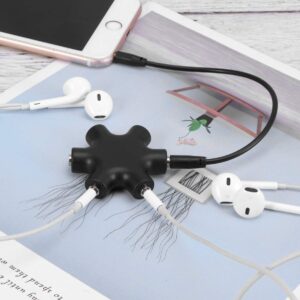 UKCOCO Headphones Headset Splitter Hexagonal Headphone Splitter 5-way 6-port Multi Earphone Audio Splitter for Phone Pc Tablet Music Player (Black) Headphone Adapter