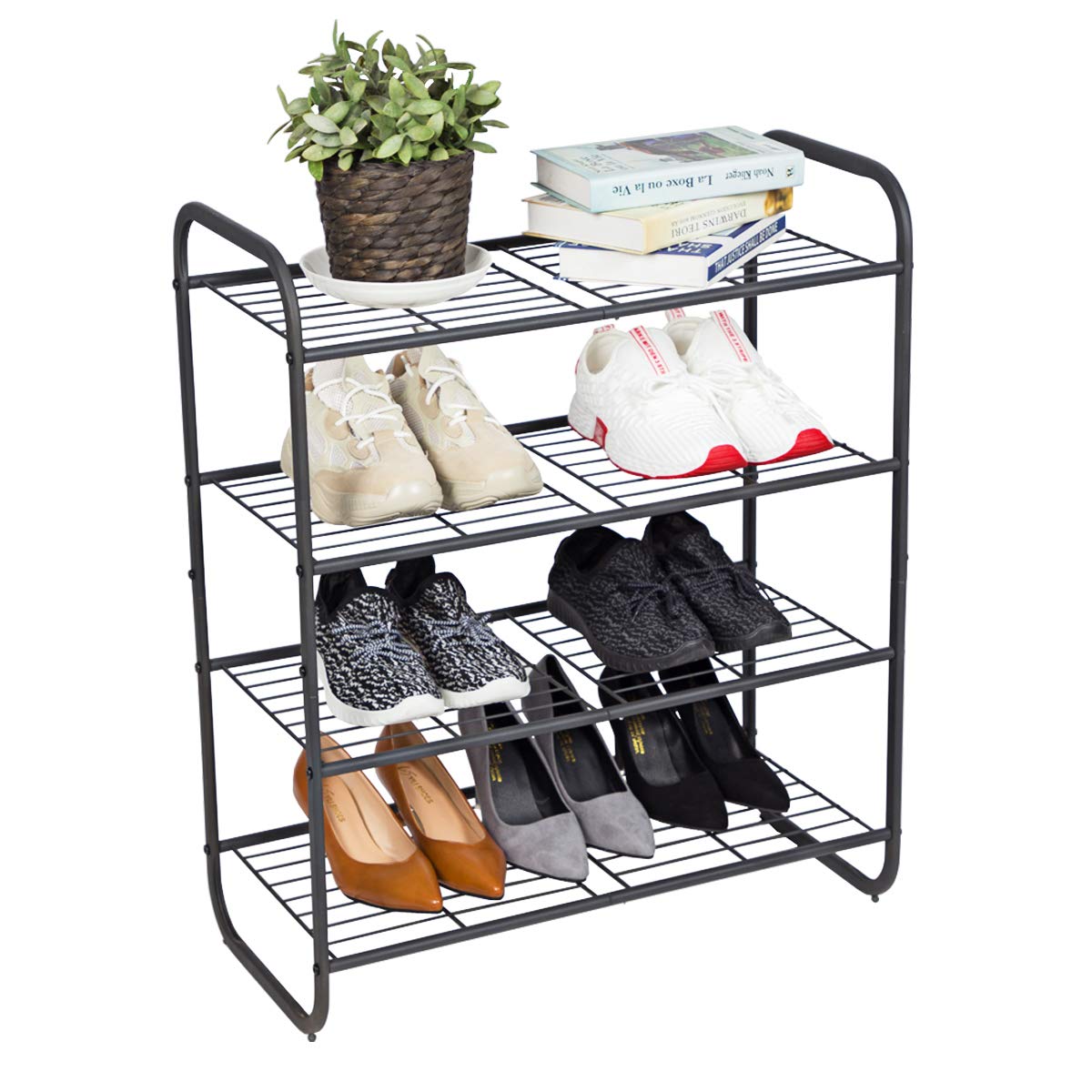 MAX Houser 4-Tier Metal Shoe Rack, Free Standing Shoe Storage Organizer, Wire Grid Shoe Tower for Closet Bedroom, Entryway, Gunmetal