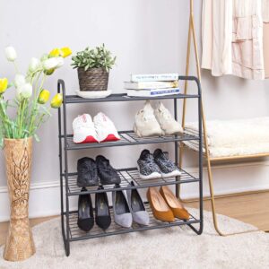 MAX Houser 4-Tier Metal Shoe Rack, Free Standing Shoe Storage Organizer, Wire Grid Shoe Tower for Closet Bedroom, Entryway, Gunmetal