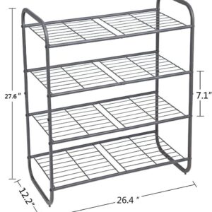 MAX Houser 4-Tier Metal Shoe Rack, Free Standing Shoe Storage Organizer, Wire Grid Shoe Tower for Closet Bedroom, Entryway, Gunmetal