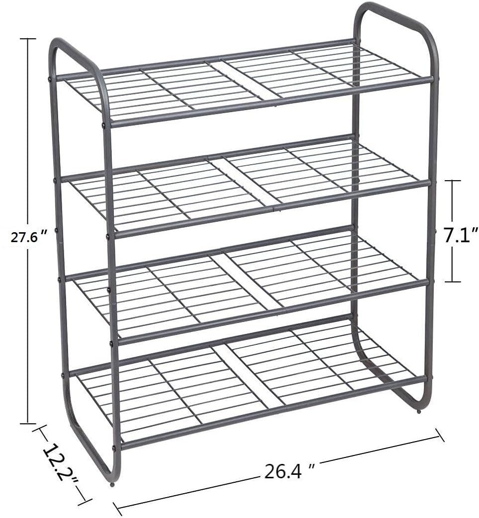 MAX Houser 4-Tier Metal Shoe Rack, Free Standing Shoe Storage Organizer, Wire Grid Shoe Tower for Closet Bedroom, Entryway, Gunmetal