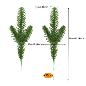 XIPEGPA 30PCS 10.24 x 3.94 Inches Artificial Pine Branches Green Leaves Needle Garland Green Plants Pine Needles for Garland Wreath Christmas Embellishing and Home Garden Decoration