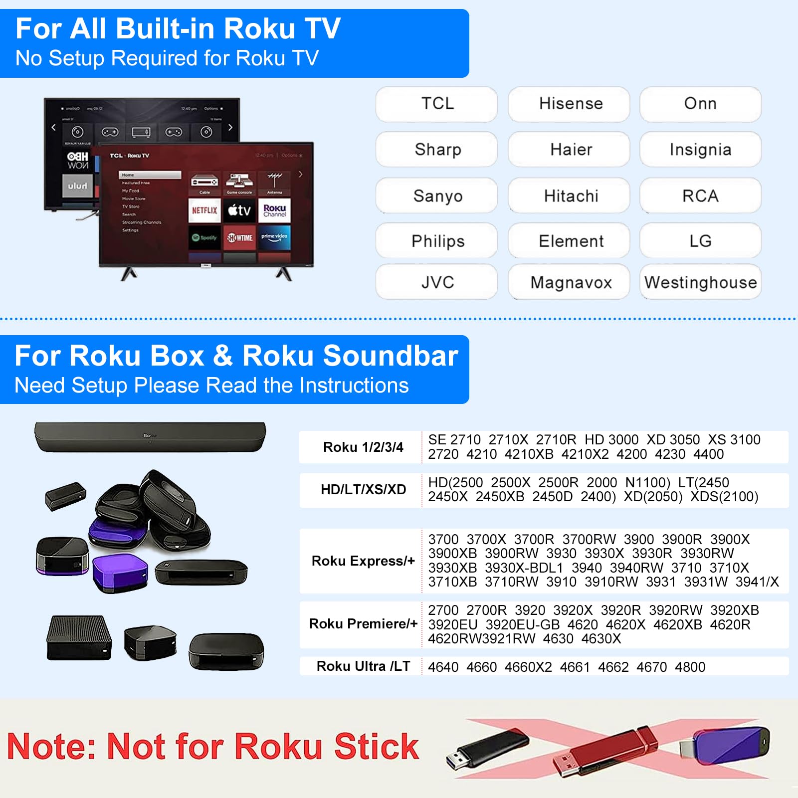 Pack of 2 Universal Remote for Roku Remote, for Roku Player Remote, for Roku TV Remote, for Roku Box 1 2 3 4, Roku Express, Roku Premiere, Roku Ultra, for TCL Hisense Onn Roku TV with Anti-Lost Case