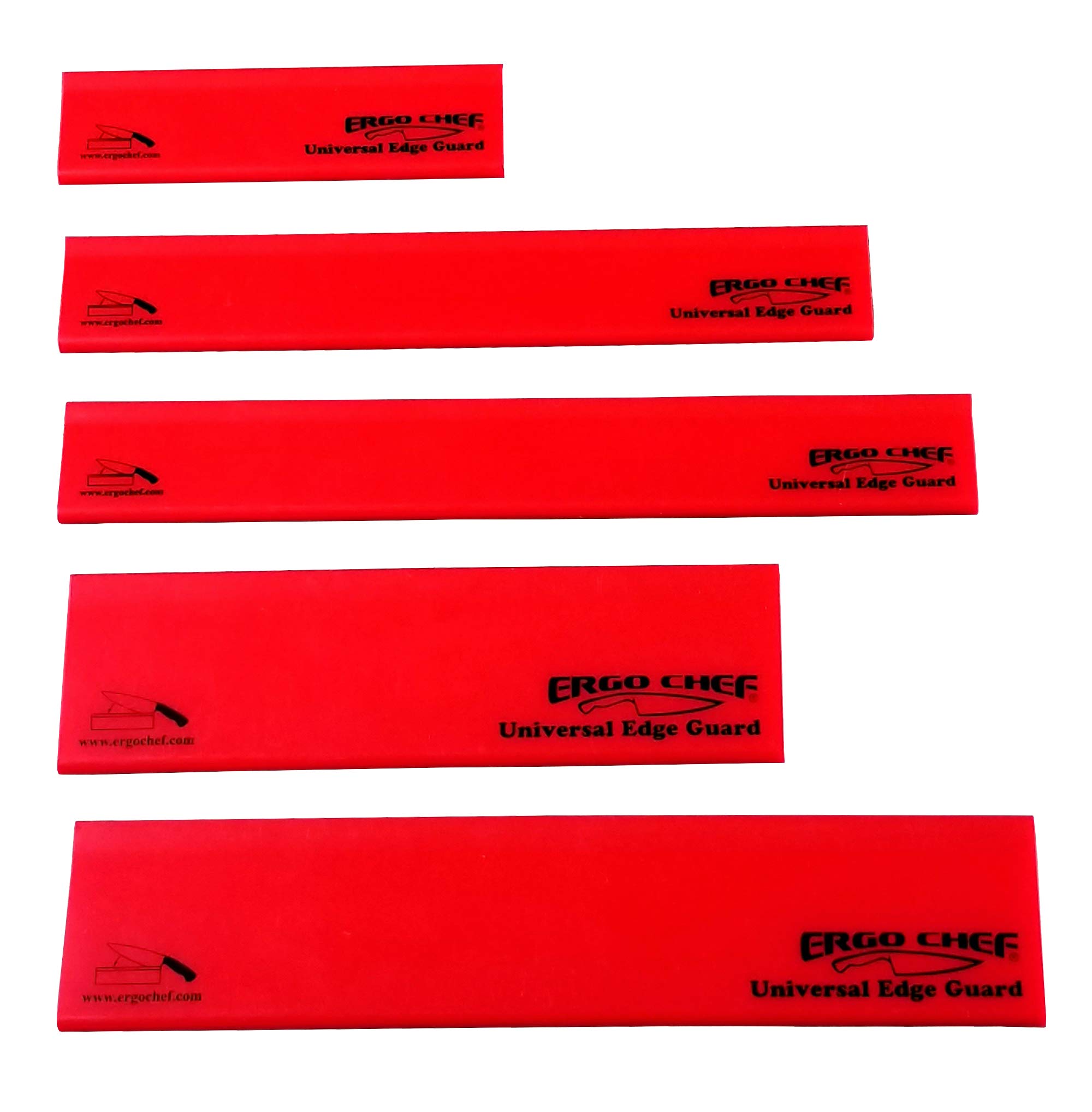 Ergo Chef 5pc Universal Knife Edge Guard Set (Red) Multi-sized/Chef knife, Santoku, Bread, Utility and Paring knives