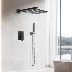 𝐕𝐨𝐭𝐚𝐦𝐮𝐭𝐚 𝐒𝐡𝐨𝐰𝐞𝐫 𝐅𝐚𝐮𝐜𝐞𝐭 𝐒𝐞𝐭 Black Shower Faucet with 8 Inch Shower Head and Handheld Rainfall Shower System Shower Faucets Sets Complete with Brass Valve