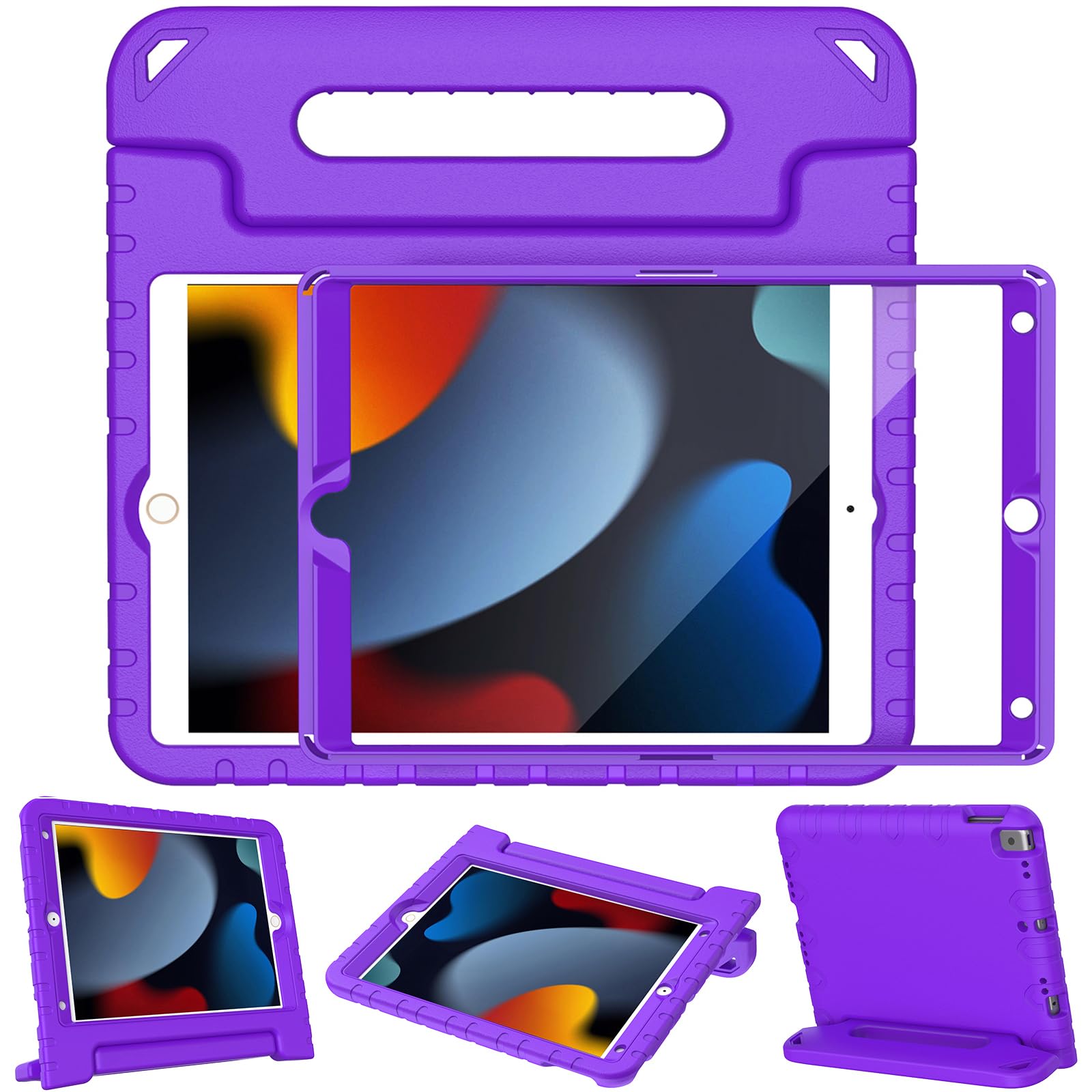 LTROP iPad Case for 9th/8th/7th Gen (2021/2020/2019), Purple, Portable Electronic Device Cover with Built-in Screen Protector, Shockproof Handle Stand, Compatible with 10.2-inch iPad