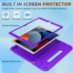 LTROP iPad Case for 9th/8th/7th Gen (2021/2020/2019), Purple, Portable Electronic Device Cover with Built-in Screen Protector, Shockproof Handle Stand, Compatible with 10.2-inch iPad