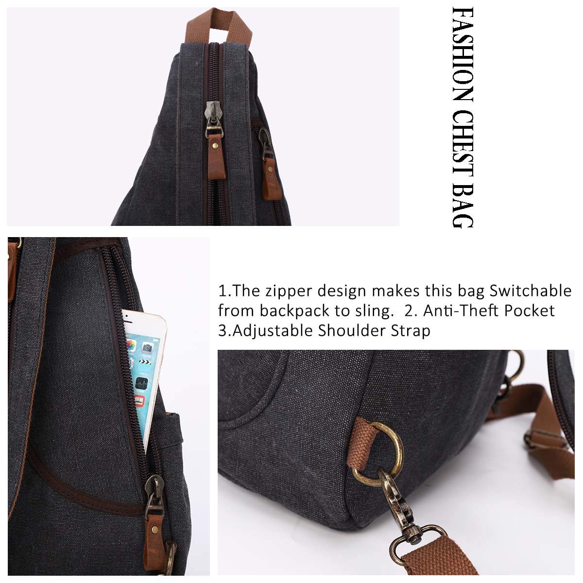 KL928 Canvas Sling Bag - Small Crossbody Backpack Shoulder Casual Daypack Rucksack for Men Women