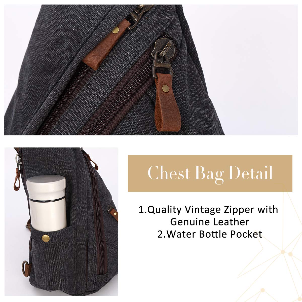 KL928 Canvas Sling Bag - Small Crossbody Backpack Shoulder Casual Daypack Rucksack for Men Women