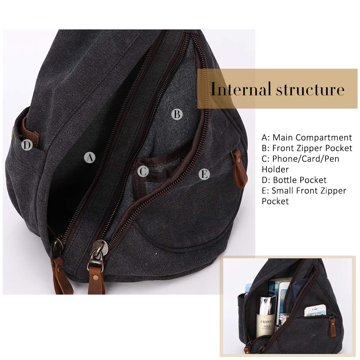 KL928 Canvas Sling Bag - Small Crossbody Backpack Shoulder Casual Daypack Rucksack for Men Women