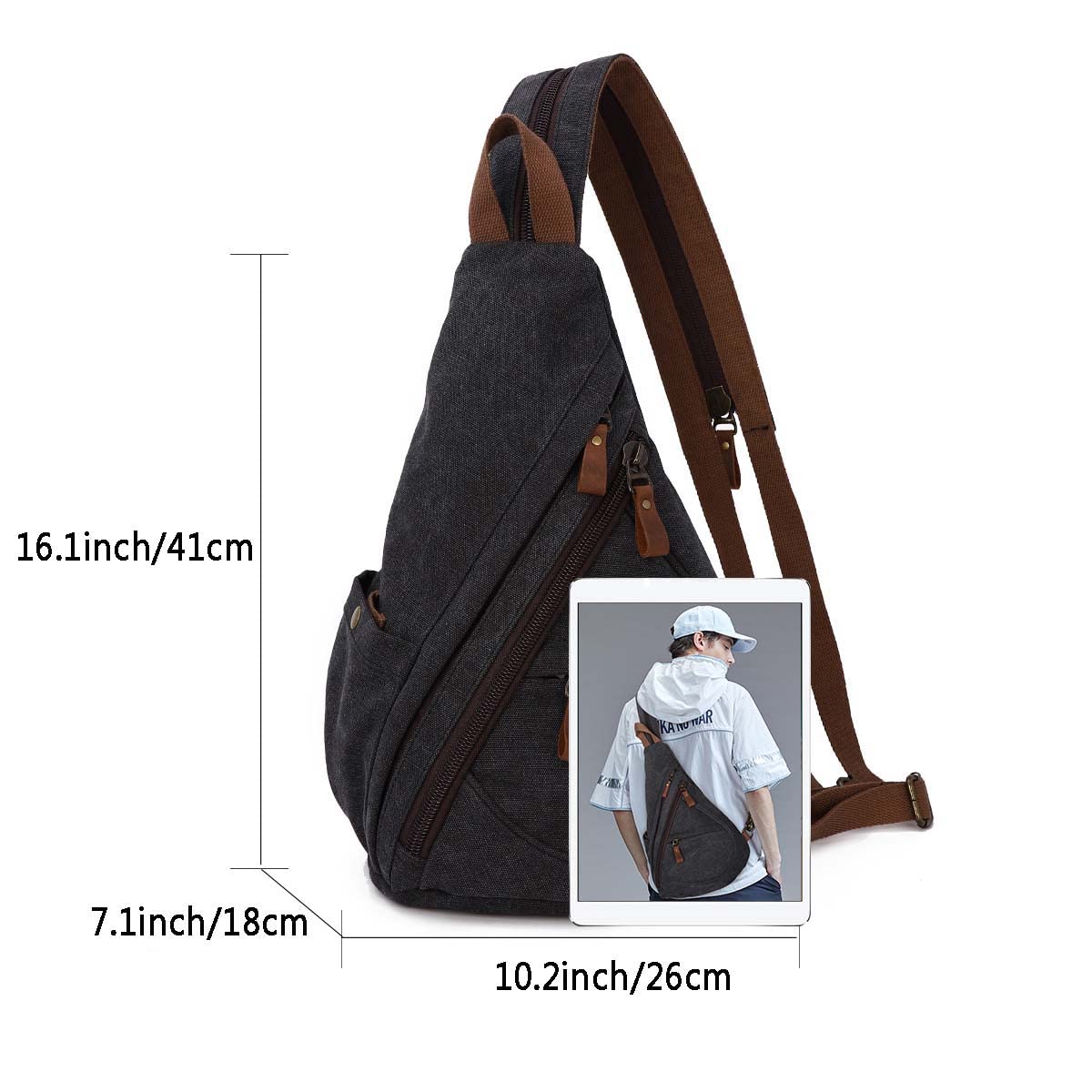 KL928 Canvas Sling Bag - Small Crossbody Backpack Shoulder Casual Daypack Rucksack for Men Women