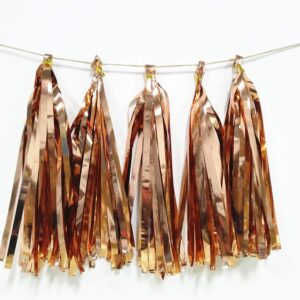 20 pcs Shiny Paper Tassels Fringe Banner, DIY Kit Party Metallic Foil Hanging Garland, Table Decor, Party Wall Backdrop Decorations, for Bachelorette Wedding Christmas Halloween New Year (Rose Gold)