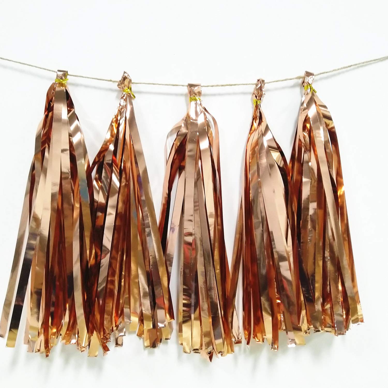 20 pcs Shiny Paper Tassels Fringe Banner, DIY Kit Party Metallic Foil Hanging Garland, Table Decor, Party Wall Backdrop Decorations, for Bachelorette Wedding Christmas Halloween New Year (Rose Gold)