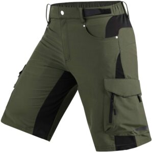 cycorld mens-mountain-bike-shorts, loose fit with zippered pockets, mtb, cycling,hiking,cargo,outdoor lightweight shorts(army green, xx-large)