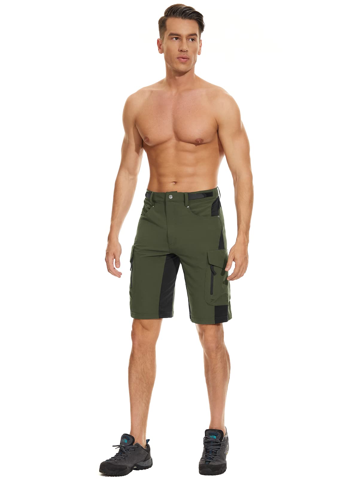 Cycorld Mens-Mountain-Bike-Shorts, Loose Fit with Zippered Pockets, MTB, Cycling,Hiking,Cargo,Outdoor Lightweight Shorts(Army Green, XX-Large)