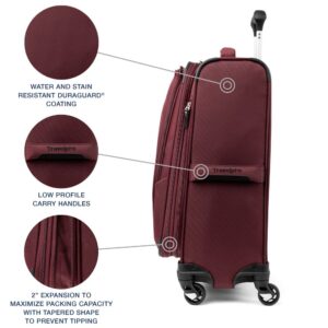 Travelpro Maxlite 5 Softside Expandable Carry on Luggage with 4 Spinner Wheels, Lightweight Suitcase, Men and Women, Burgundy, Carry On 21-Inch