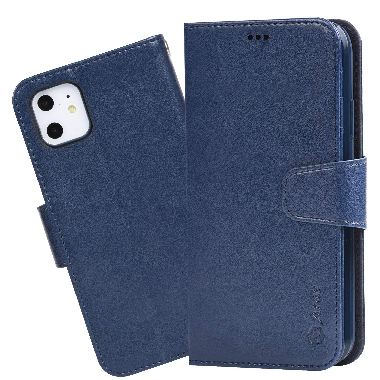 Arae Case for iPhone 11 PU Leather Wallet Case Cover [Stand Feature] with Wrist Strap and [4-Slots] ID&Credit Cards Pocket for iPhone 11 6.1 inch 2019 released (Blue)