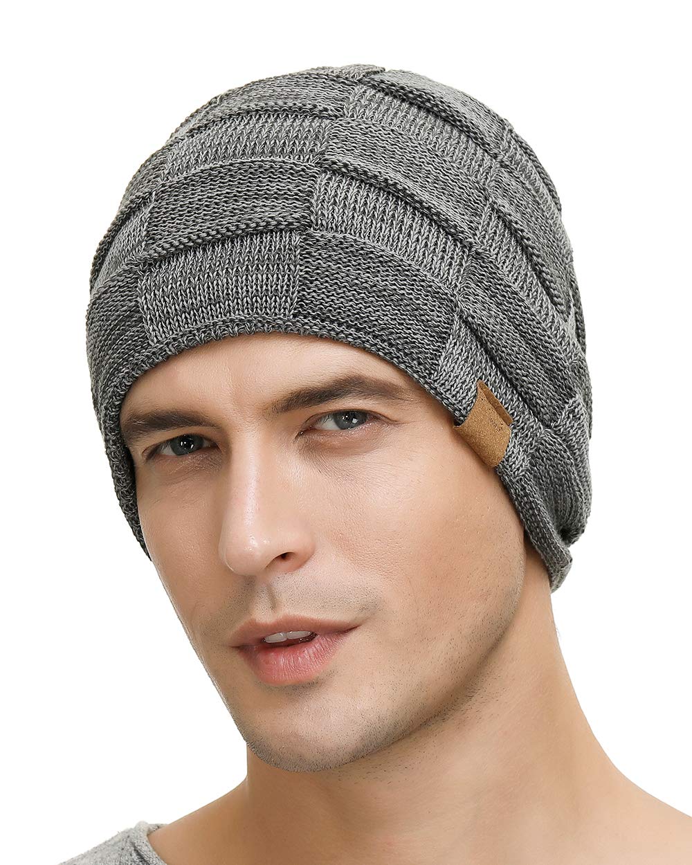 Vgogfly Slouchy Beanie for Men Winter Hats for Guys Cool Beanies Mens Lined Knit Warm Thick Skully Stocking Binie Hat Dark Grey