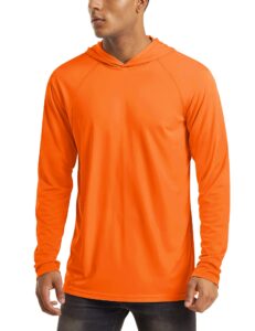 men's upf 50+ hooded long sleeve shirt for fishing, hiking & workout - orange