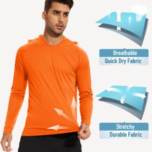 Men's UPF 50+ Hooded Long Sleeve Shirt for Fishing, Hiking & Workout - Orange