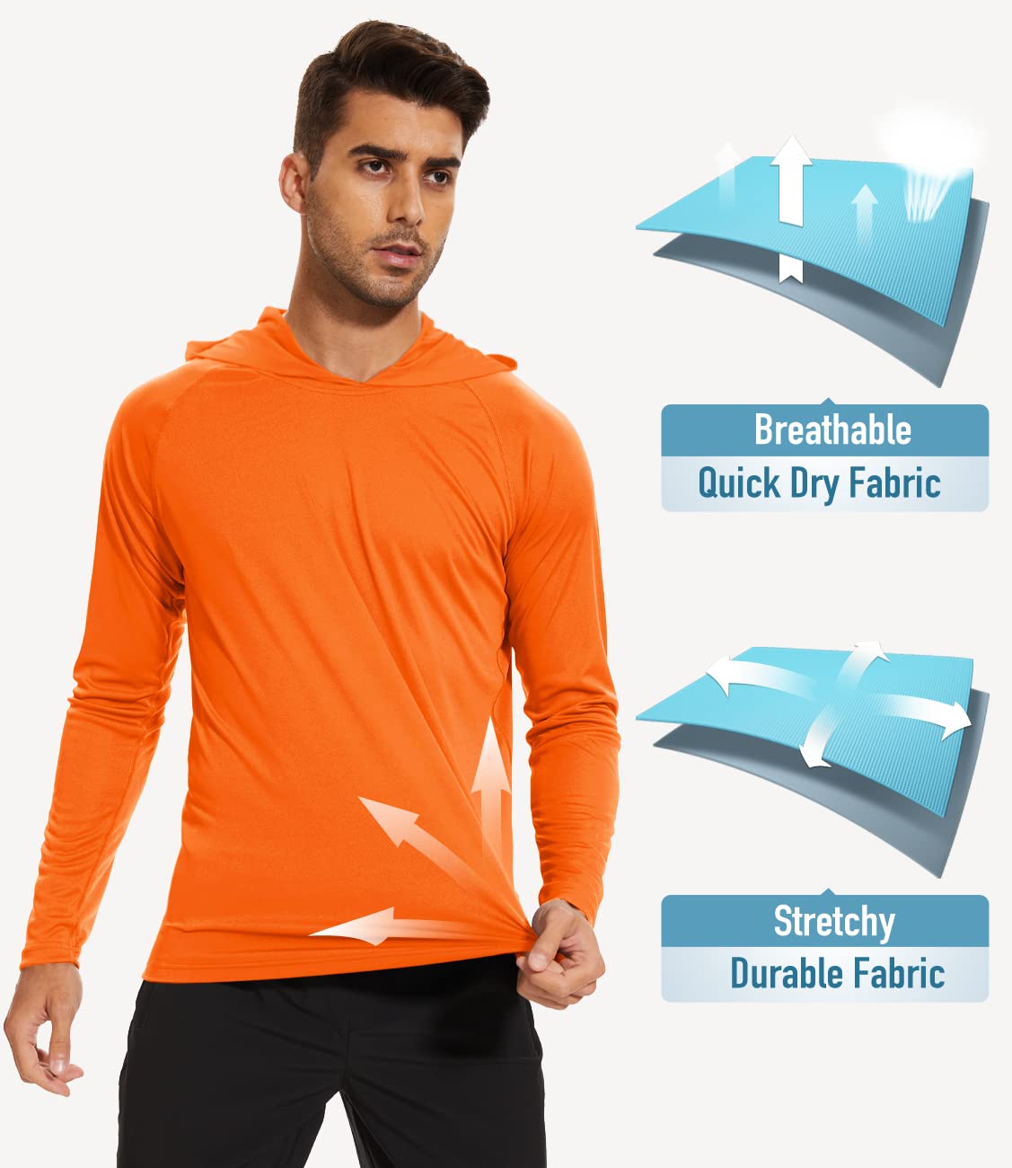 Men's UPF 50+ Hooded Long Sleeve Shirt for Fishing, Hiking & Workout - Orange