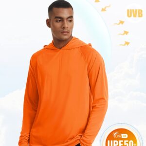 Men's UPF 50+ Hooded Long Sleeve Shirt for Fishing, Hiking & Workout - Orange