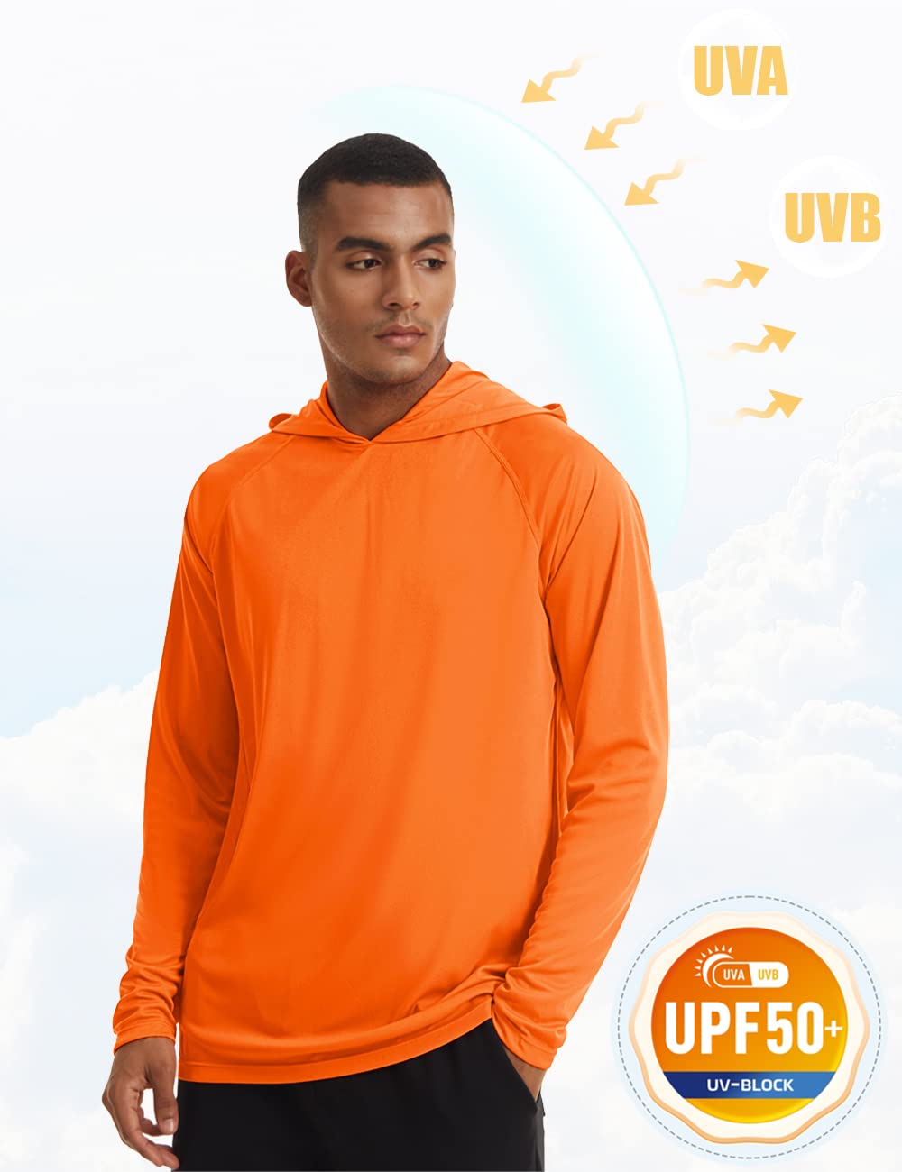 Men's UPF 50+ Hooded Long Sleeve Shirt for Fishing, Hiking & Workout - Orange