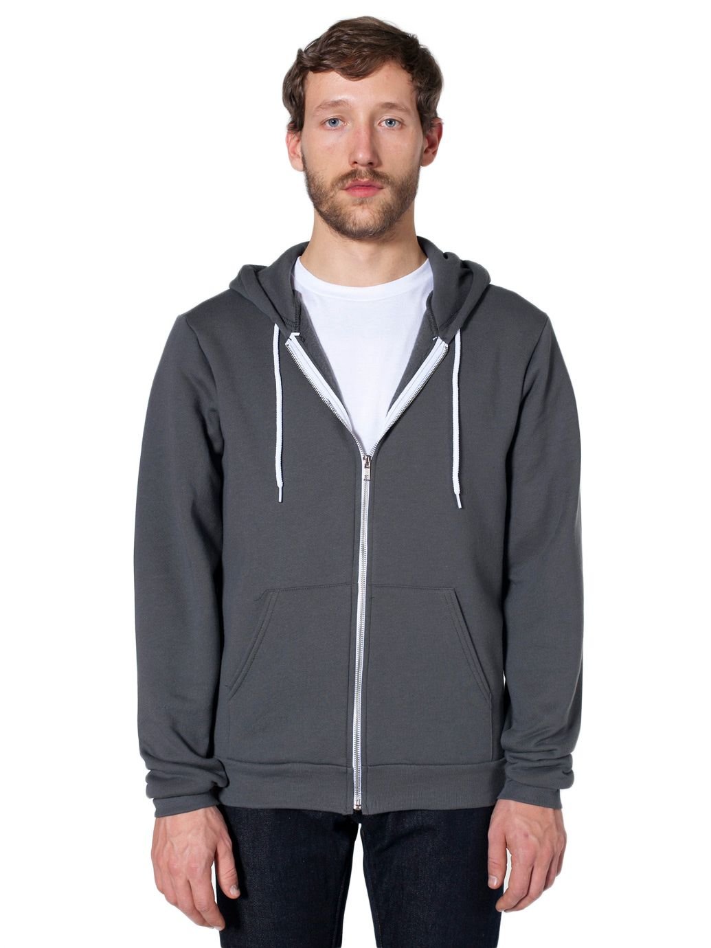 American Apparel Men's Flex Fleece Long Sleeve Zip Hoodie, Asphalt, X-Small