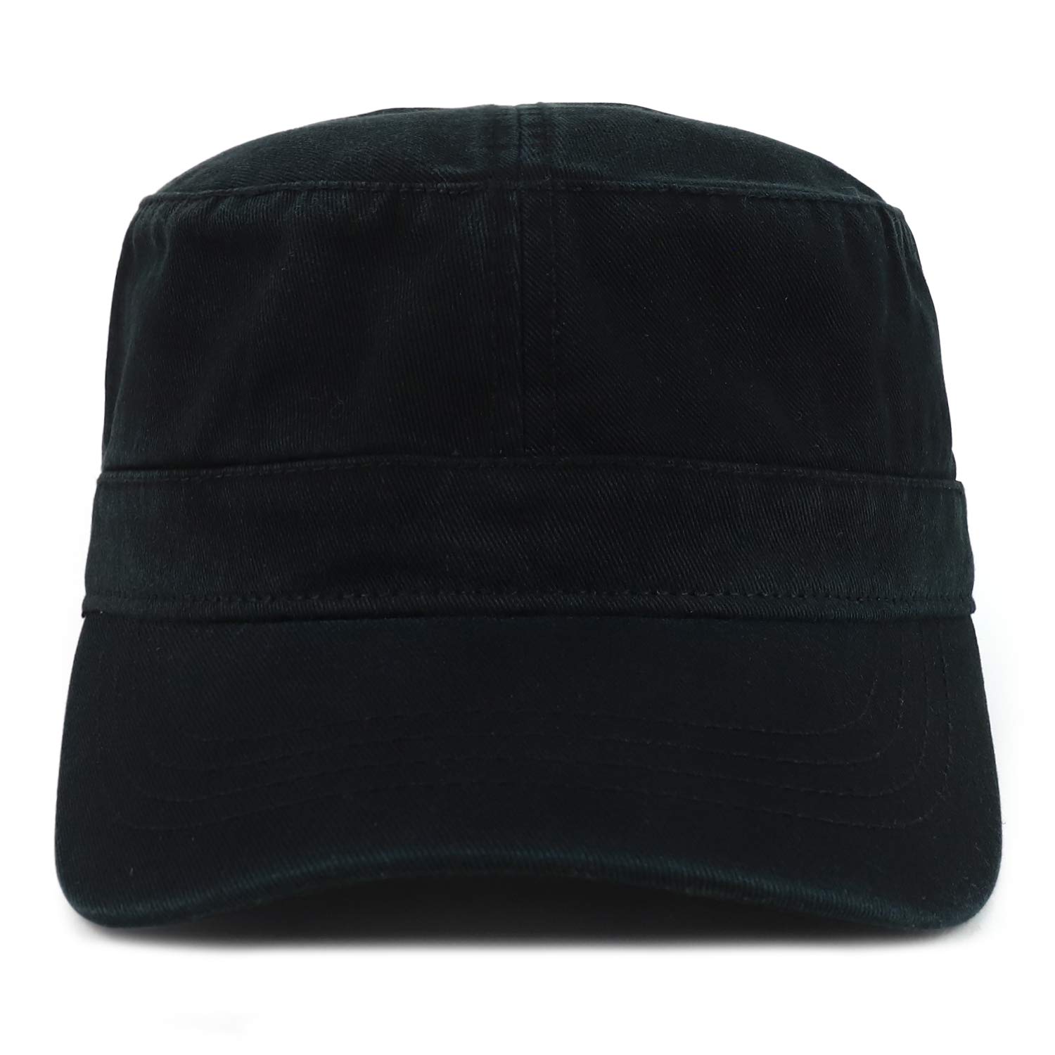 Armycrew Garment Washed Cotton Twill Military Style Flat Top Hat - Black