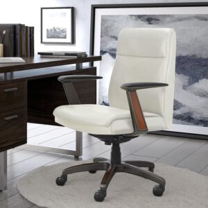 La-Z-Boy Dawson Modern Executive Office, Adjustable High Back Ergonomic Computer Chair with Lumbar Support, White Bonded Leather with Wood Inlay