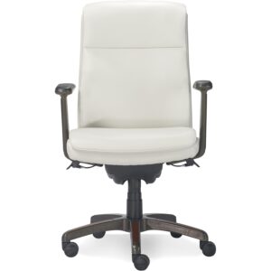 La-Z-Boy Dawson Modern Executive Office, Adjustable High Back Ergonomic Computer Chair with Lumbar Support, White Bonded Leather with Wood Inlay