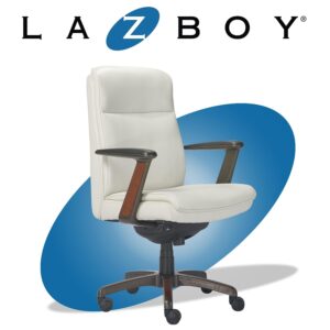 La-Z-Boy Dawson Modern Executive Office, Adjustable High Back Ergonomic Computer Chair with Lumbar Support, White Bonded Leather with Wood Inlay