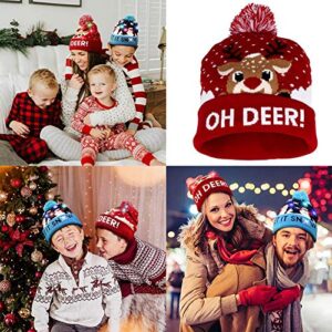 OurWarm LED Christmas Hat, Light Up Christmas Hat Unisex Red Knitted Beanie Holiday Hat with Deer Printing for Party Christmas Gifts