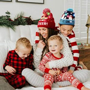 OurWarm LED Christmas Hat, Light Up Christmas Hat Unisex Red Knitted Beanie Holiday Hat with Deer Printing for Party Christmas Gifts