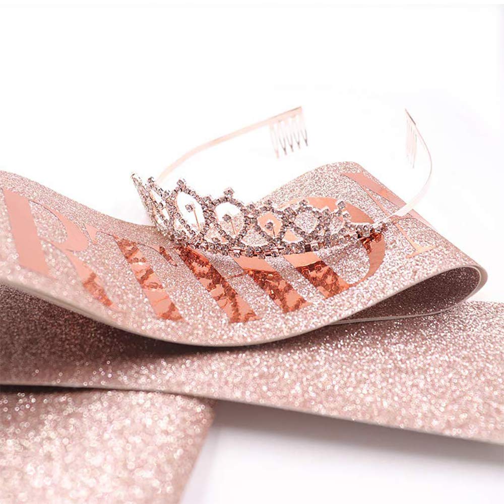 Birthday Girl Sash & Rhinestone Tiara Kit - Rose Gold Birthday Gifts Glitter Birthday Sash Birthday Party Favors