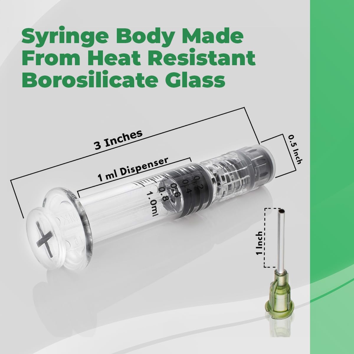 Kopperko 1 Pack (Single) Borosilicate Glass Syringe - 1ml Syringe, Heat Resistant Luer Lock Syringe for Labs | Glue Syringe for Use With Liquids, Glue, Oils, Ink | 14GA Blunt Tip Non-Hypodermic Needle