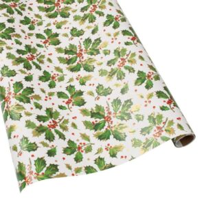 caspari gilded holly 30 in. x 8 ft. wrapping paper in white, 2 rolls included