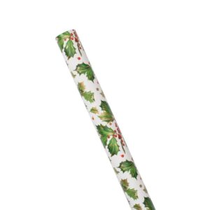 Caspari Gilded Holly 30 in. x 8 ft. Wrapping Paper in White, 2 Rolls Included